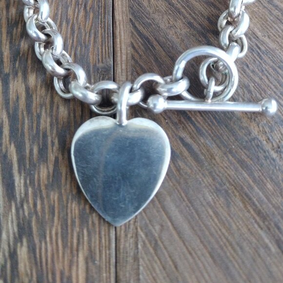 Sterling Italy Large Link Bracelet with Heart Charm - Picture 3 of 6